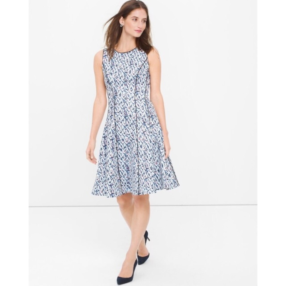 WHBM Sleeveless Printed Fit and Flare Dress 10